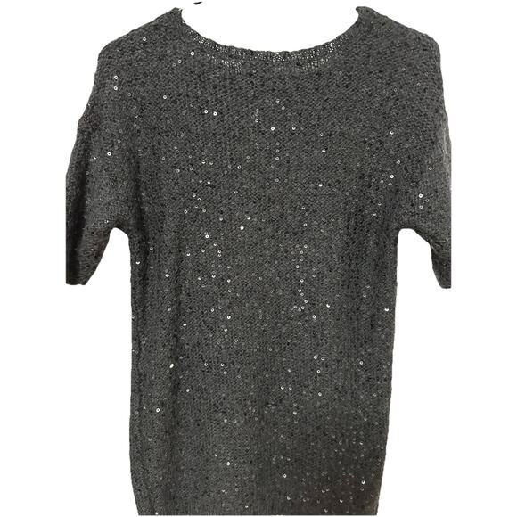 ANN TAYLOR Pullover Charcoal Black Fuzzy Sweater with Sequins Size Small - Picture 4 of 5